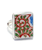 Orange & Green Patterned Vintage Imari Pottery Ring- Size 11