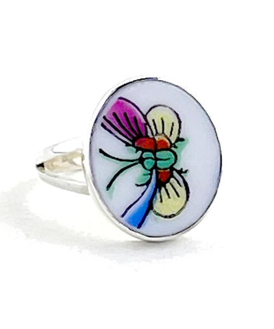 Colorful Butterfly Vintage Pottery Ring- Size 6.5