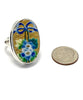 Large Rare Blue Flower with Gold Vintage Pottery Statement Ring- Size 8