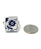 Blue & White Daisy Rectangle Vintage Pottery Ring- Size 7.5