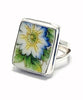 Blue & Yellow Flower Rectangle Vintage Pottery Ring- Size 6