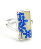 Blue Flowers on Yellow Vintage Pottery Ring- Size 6