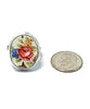 Pink Rose Bouquet Oval Vintage Pottery Ring- Size 6