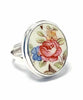 Pink Rose Bouquet Oval Vintage Pottery Ring- Size 6