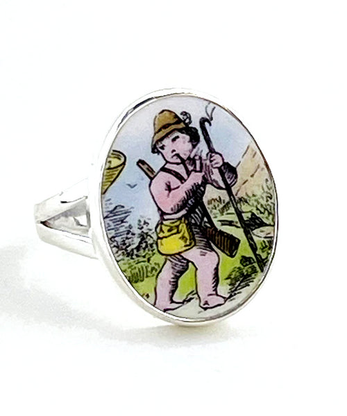 Boy Smoking a Pipe 0val Vintage Pottery Ring- Size 9