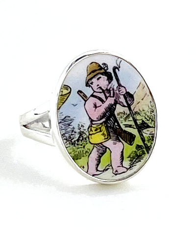 Boy Smoking a Pipe 0val Vintage Pottery Ring- Size 9