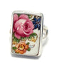 Large Pink Rose Bouquet Rectangle Vintage Pottery Ring- Size 9