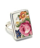 Large Pink Rose Bouquet Rectangle Vintage Pottery Ring- Size 9
