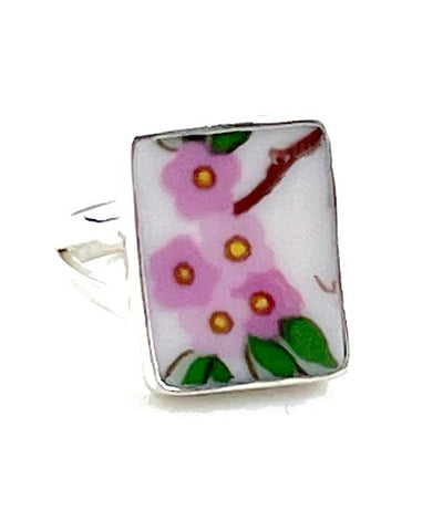 Modern Cherry Blossom Vintage Pottery Ring- Size 4.5
