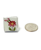 Big Pink Flower and Leaves Square Vintage Pottery Ring- Size 7