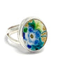 Rare Blue Flower with Gold Vintage Pottery Ring- Size 7
