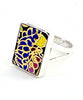 Bold Colorful Blue & Gold Rectangle Vintage Pottery Ring- Size 6.5