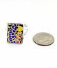 Bold Colorful Blue & Gold Rectangle Vintage Pottery Ring- Size 6.5