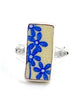 Blue Flowers on Yellow Vintage Pottery Ring- Size 6