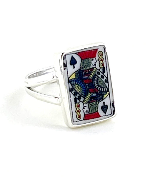 King of Spades Rectangle Vintage Pottery Ring- Size 7