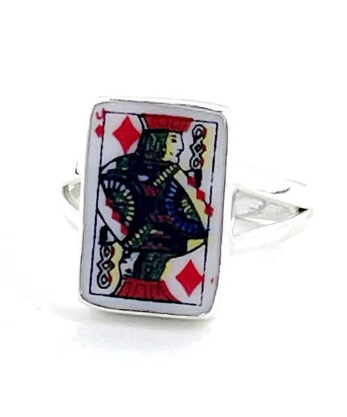 Jack of Diamonds Playing Card Vintage Pottery Ring- Size 9