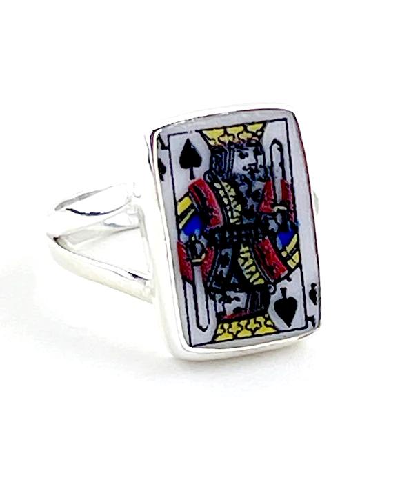 King of Spades Playing Card Vintage Pottery Ring- Size 7