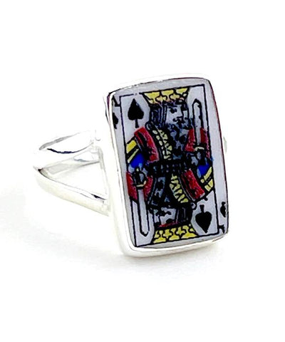 King of Spades Playing Card Vintage Pottery Ring- Size 7