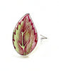 Red & Green Leaf Vintage Pottery Ring- Size 9