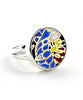 Bold Colorful Blue & Gold Vintage Pottery Ring- Size 6