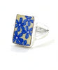 Blue Flowers on Yellow Vintage Pottery Ring- Size 5