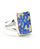 Blue Flowers on Yellow Vintage Pottery Ring- Size 5
