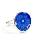Big Bold Dark Blue Flower Vintage Pottery Rectangle Ring- Size 10