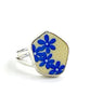 Blue Flowers on Yellow Vintage Pottery Shard Shape Ring- Size 8