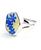 Blue Flowers on Yellow Vintage Pottery Shard Shape Ring- Size 8