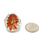 Big Orange & Yellow Flower Oval Vintage Pottery Ring- Size 10