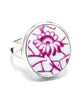 Lilac Purple & White Flower Vintage Pottery Rectangle Ring- Size 8