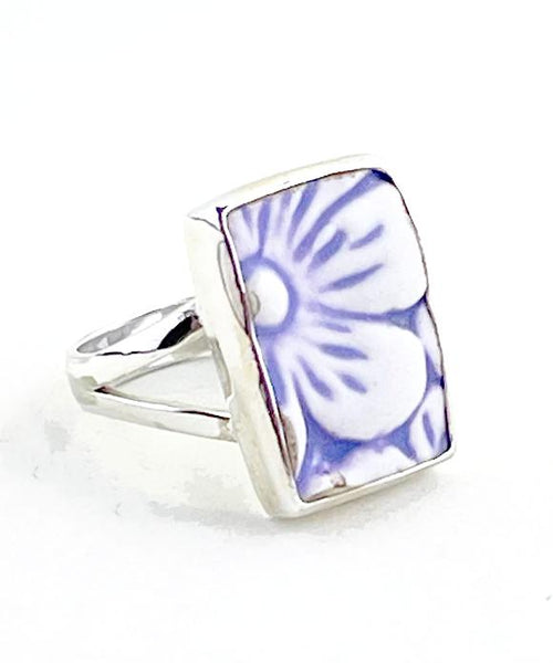 Textured Purple Flower Vintage Pottery Ring- Size 7