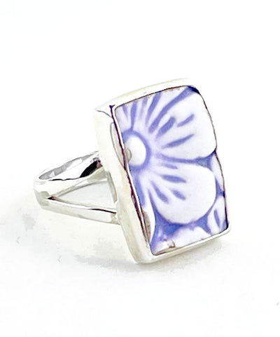 Textured Purple Flower Vintage Pottery Ring- Size 7