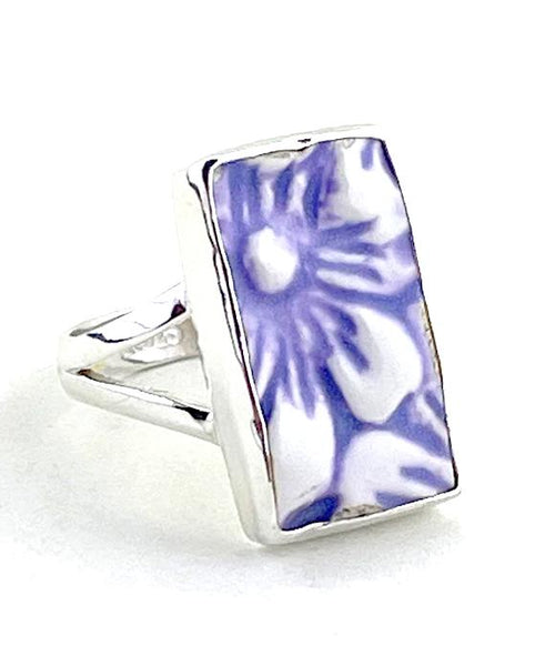 Textured Purple Flower Vintage Pottery Ring- Size 8