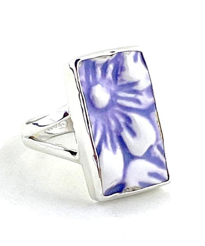 Textured Purple Flower Vintage Pottery Ring- Size 8