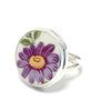 Big Purple Flower Round Vintage Pottery Ring- Size 8