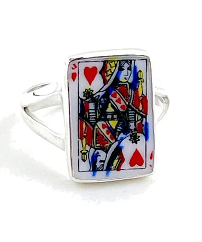 Queen of Hearts Playing Card Vintage Pottery Ring- Size 8