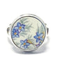Little Blue Flowers Round Vintage Pottery Ring- Size 8