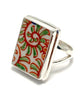 Orange & Green Patterned Vintage Imari Pottery Ring- Size 7