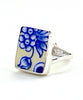 Blue Flowers on Yellow Vintage Pottery Rectangle Ring- Size 6.5
