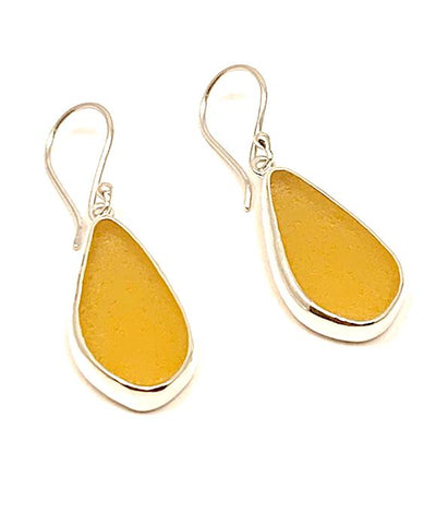 Amber Sea Glass Open Back Drop Earrings