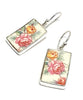 Pink & Yellow Roses Vintage Pottery Rectangle Single Drop Earrings