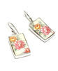 Pink & Yellow Roses Vintage Pottery Rectangle Single Drop Earrings