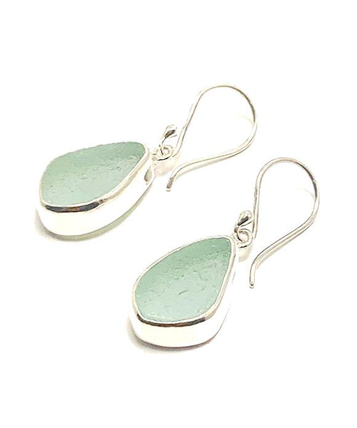 Pale Aqua Sea Glass Open Back Drop Earrings