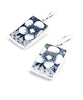 Black and White Flower Vintage Pottery Rectangle Single Drop Earrings