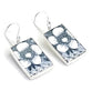 Black and White Flower Vintage Pottery Rectangle Single Drop Earrings