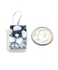 Black and White Flower Vintage Pottery Rectangle Single Drop Earrings