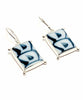 Bold Blue Abstract Vintage Pottery with Decorative Jester Bezel Single Drop Earrings
