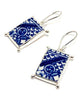 Blue Willow Vintage Pottery with Decorative Jester Bezel Single Drop Earrings