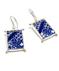 Blue Willow Vintage Pottery with Decorative Jester Bezel Single Drop Earrings